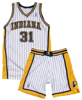 2003-04 Reggie Miller Game Used Indiana Pacers Home Uniform (Jersey & Shorts)